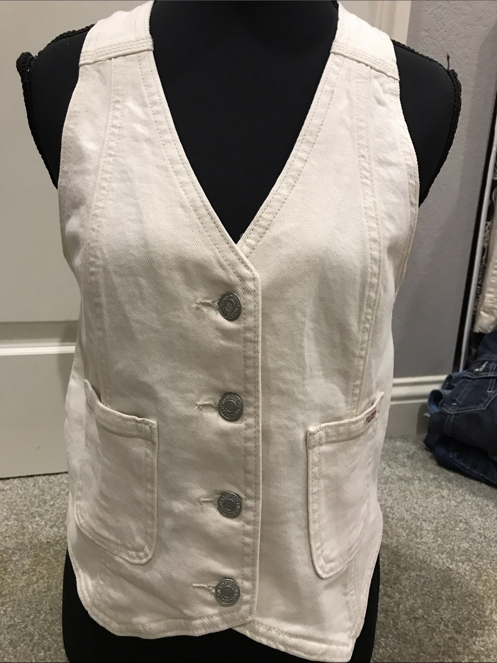 Levi Strauss vintage cream v neck denim button front vest Extra Small